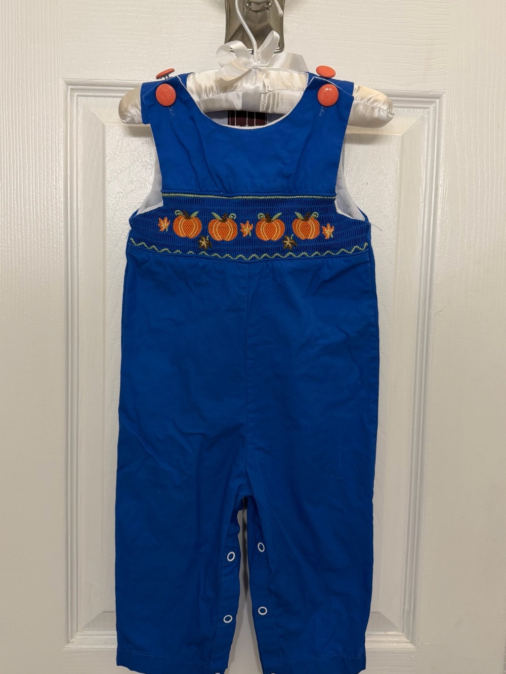Smocked Pumpkin Royal Blue Kids Overalls